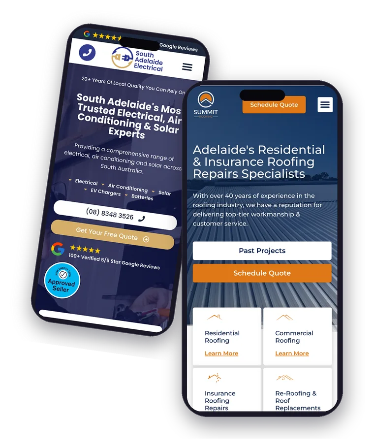 Real mobile-first tradie websites built by Websites For Tradies, shown on two phones