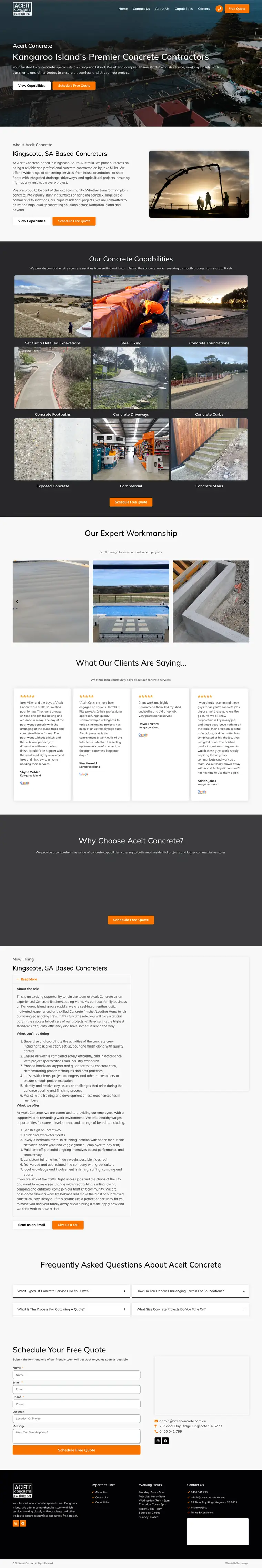 Concreter website design for Aceit Concrete, Kangaroo Island