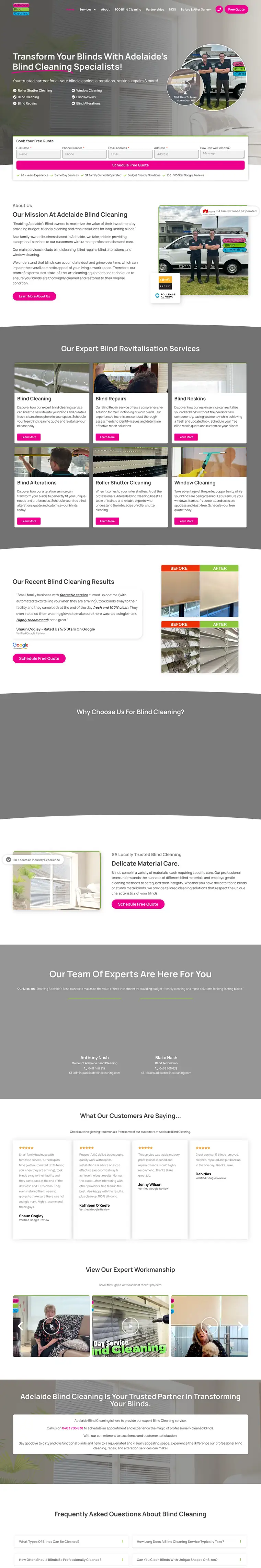 Blind cleaning website design for Adelaide Blind Cleaning