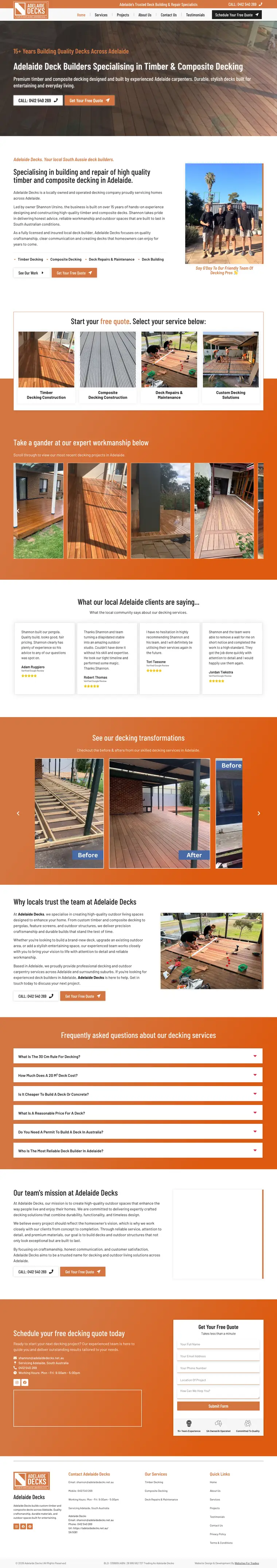Deck builder website design for Adelaide Decks