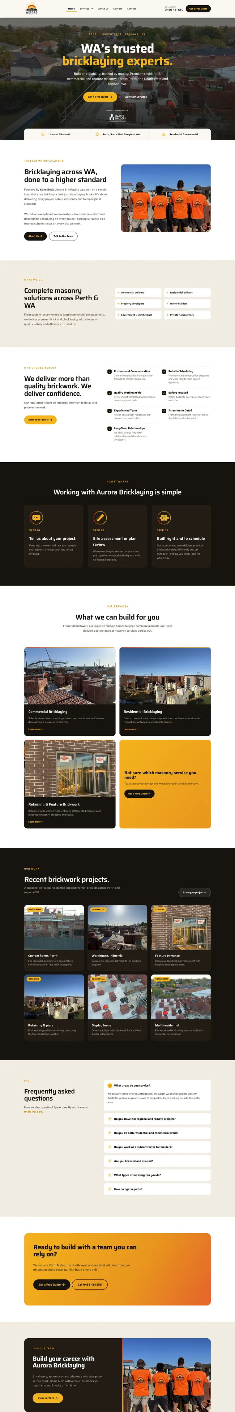 Aurora Bricklaying website built by Websites For Tradies
