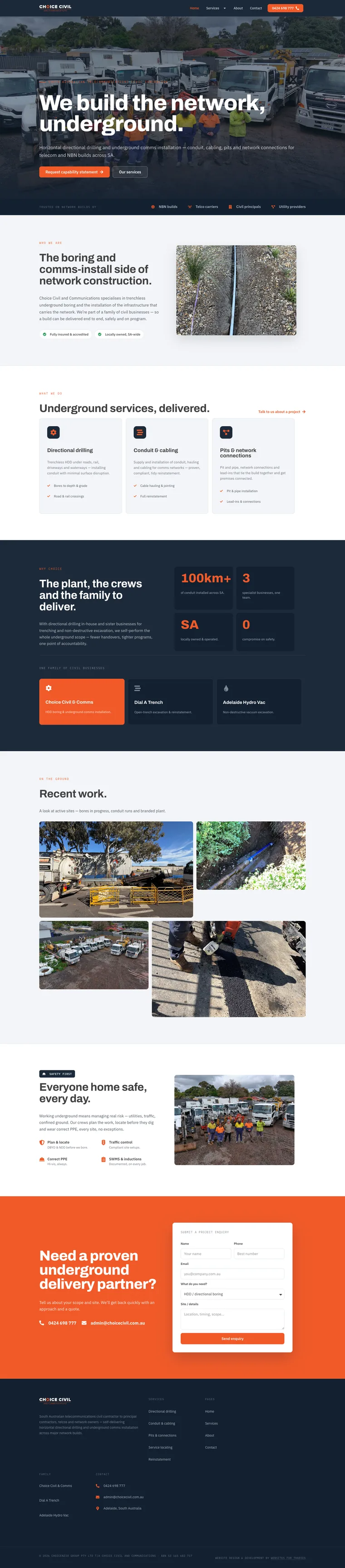 Choice Civil & Communications website built by Websites For Tradies