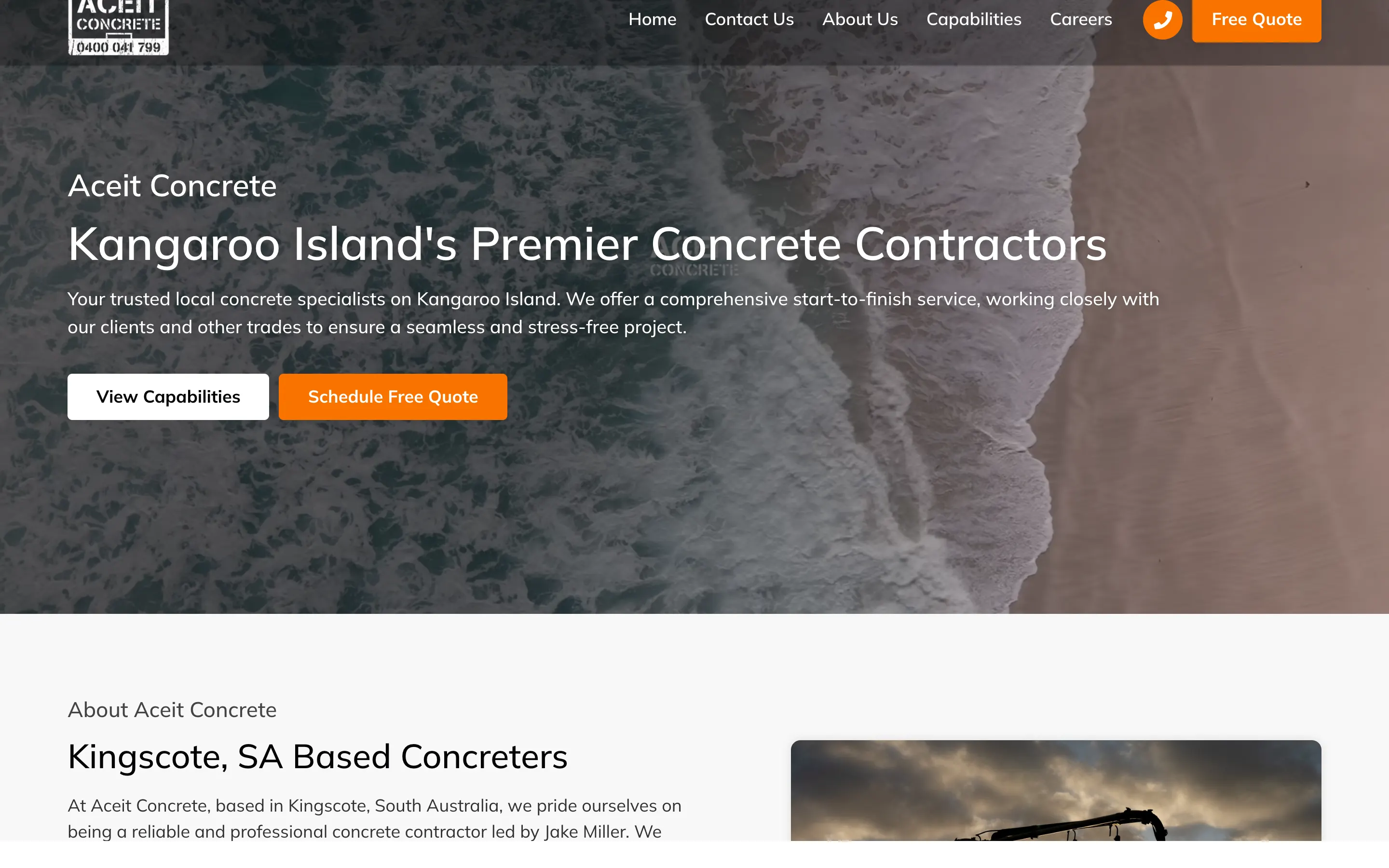 Aceit Concrete website - Home page on desktop