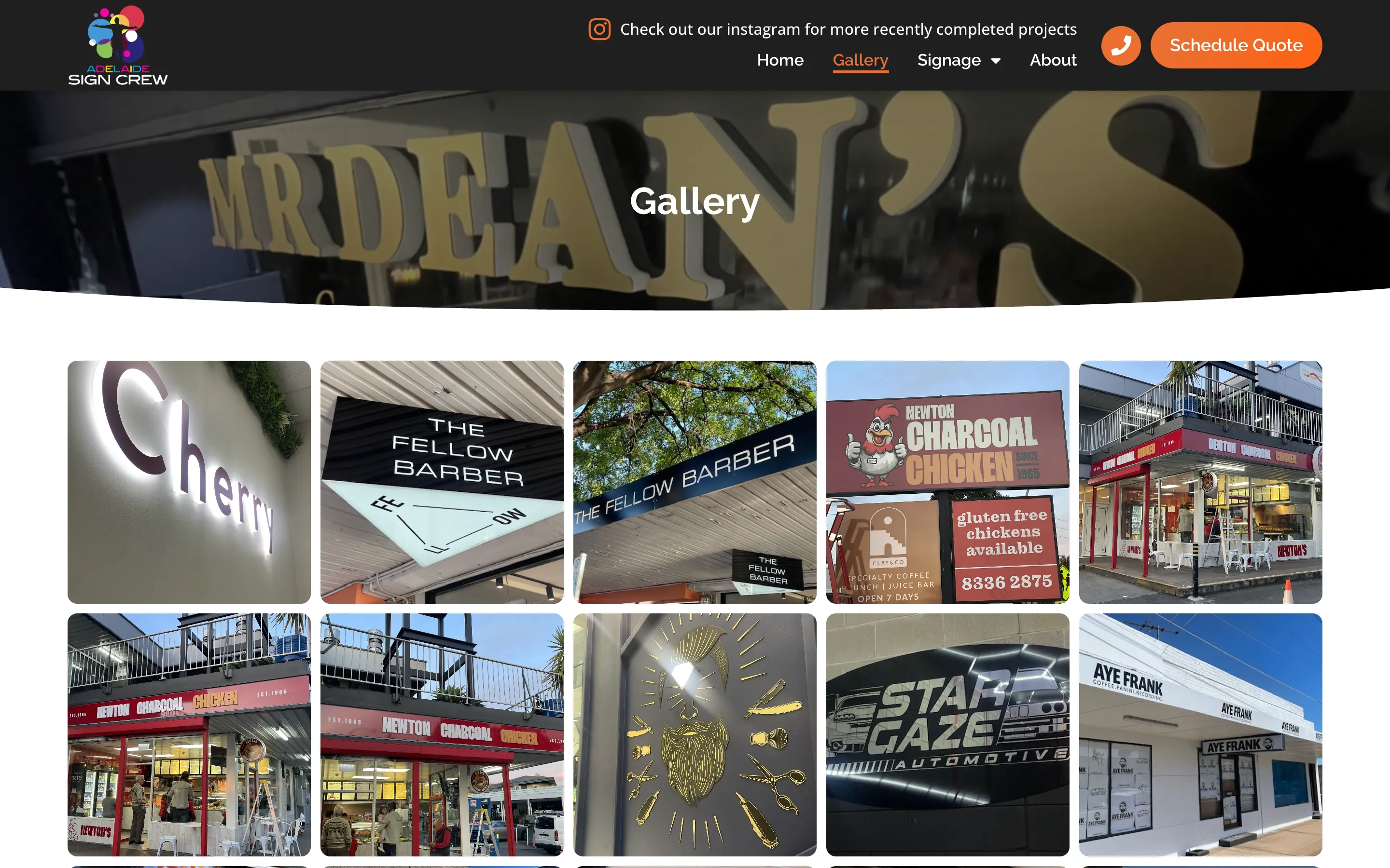 Adelaide Sign Crew website - Gallery page on desktop