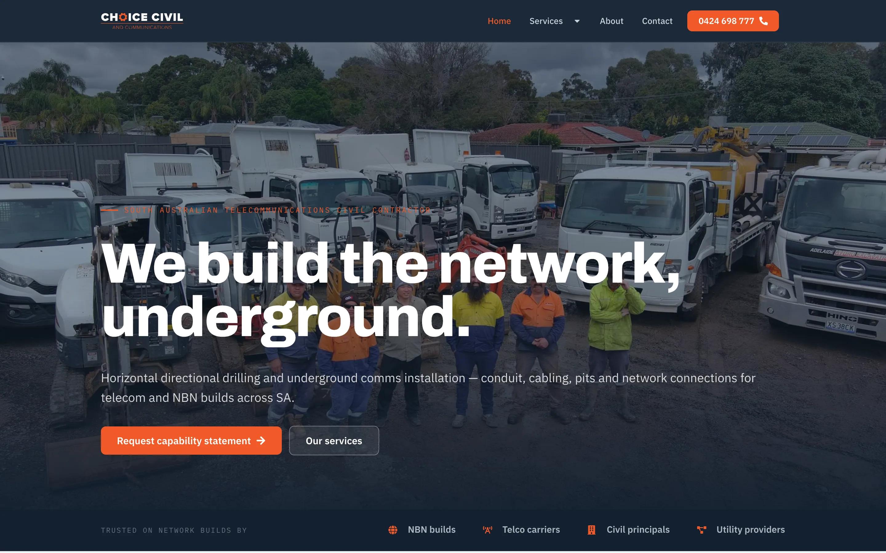 Choice Civil & Communications website - Home page on desktop