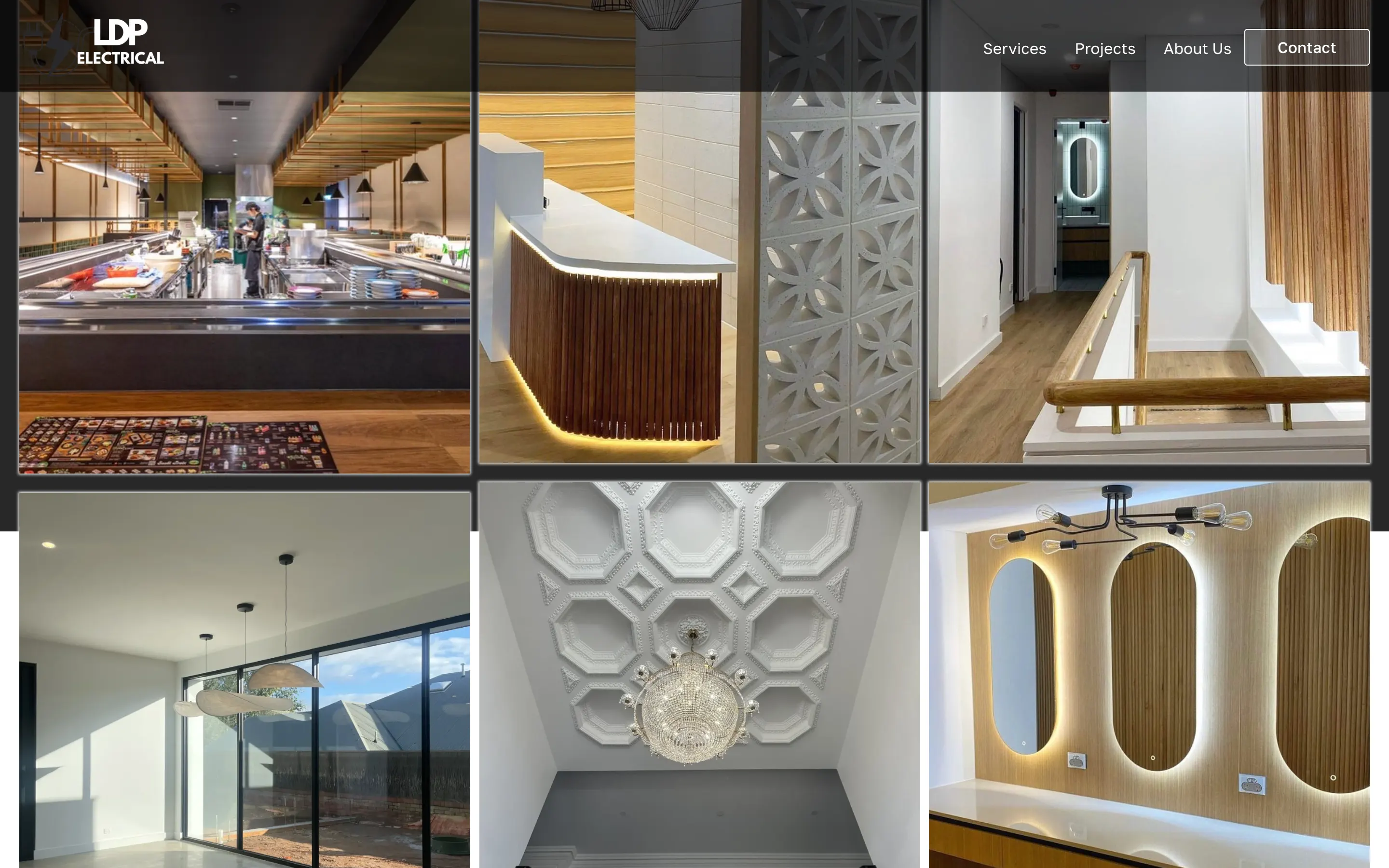 LDP Electrical website - Project Gallery page on desktop