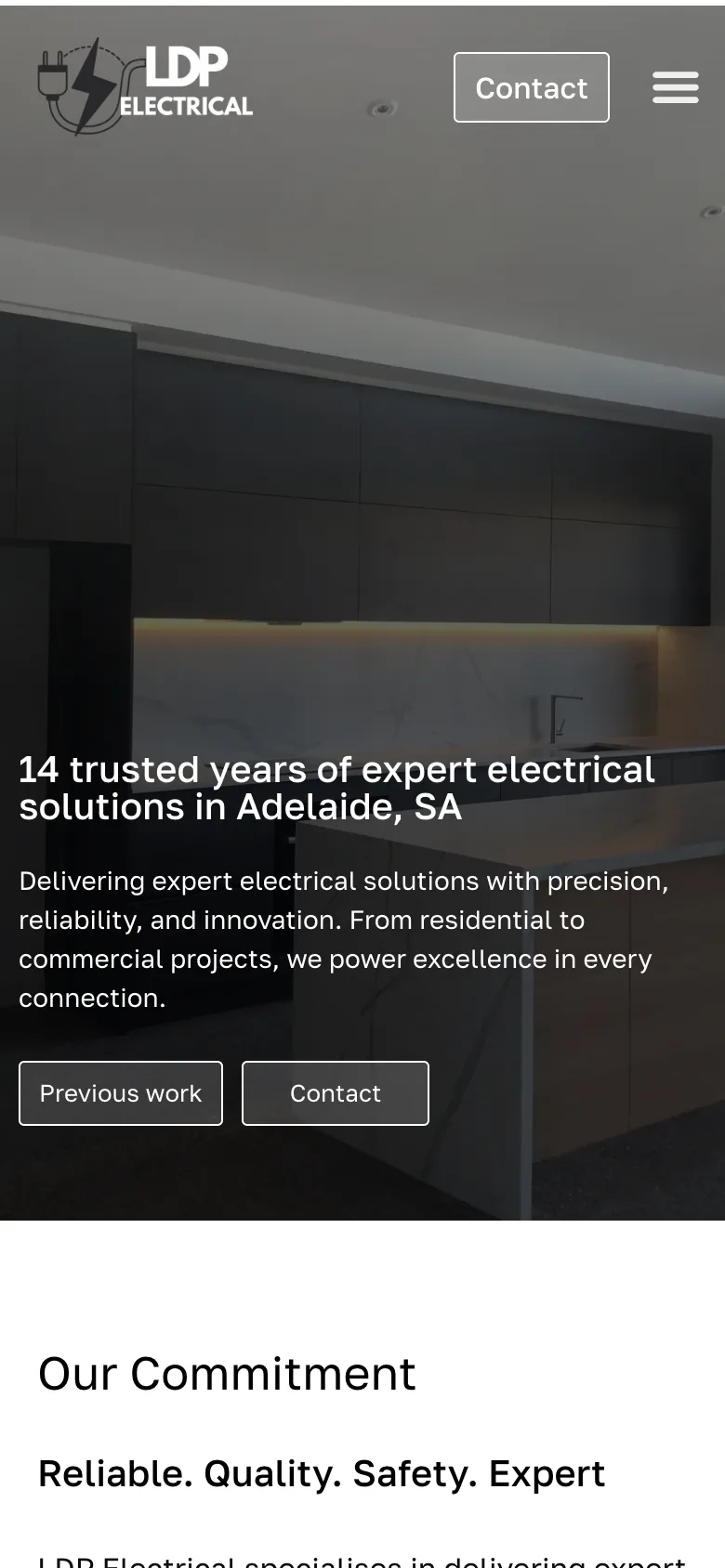 LDP Electrical website - Home page on mobile