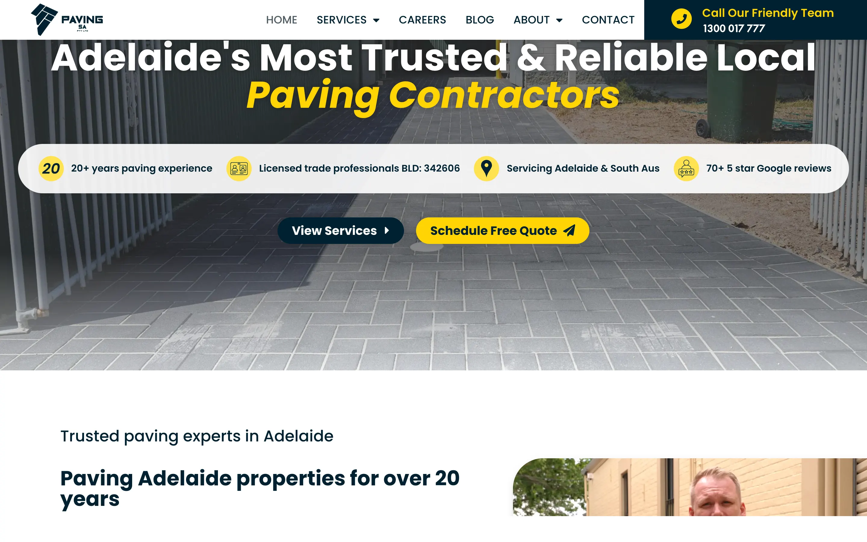 Paving SA website - Home page on desktop