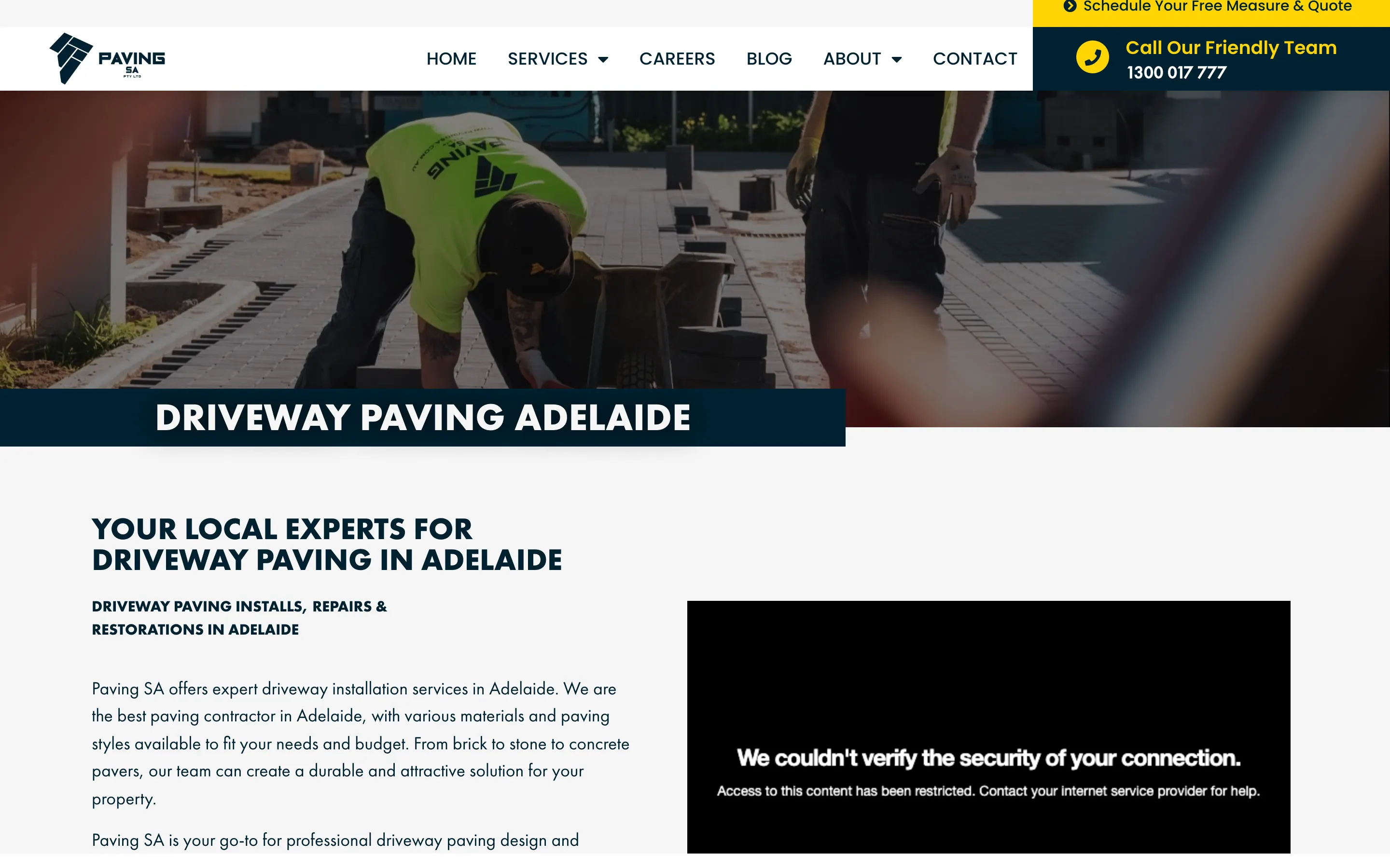 Paving SA website - Driveway Paving page on desktop