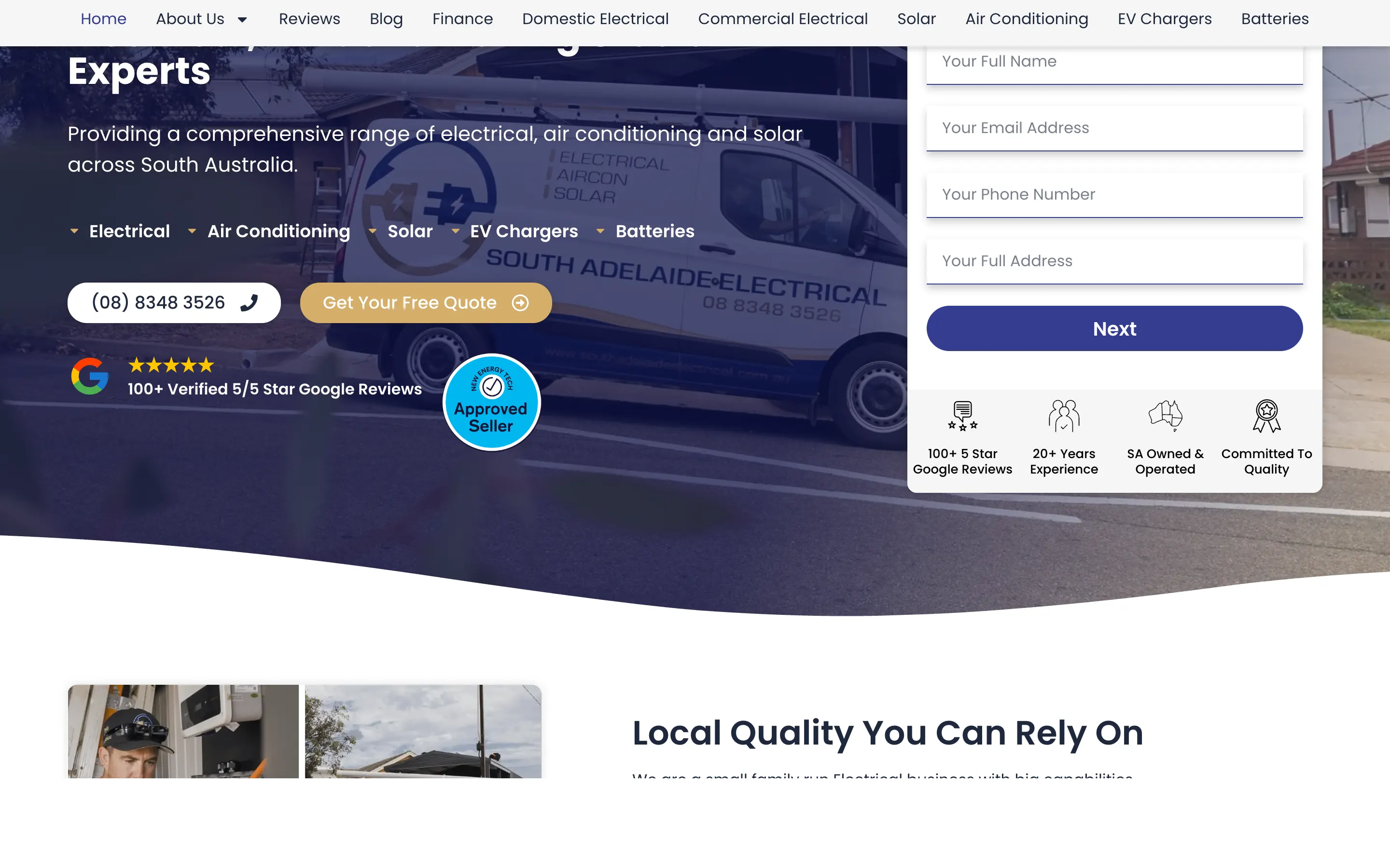 South Adelaide Electrical website - Home page on desktop