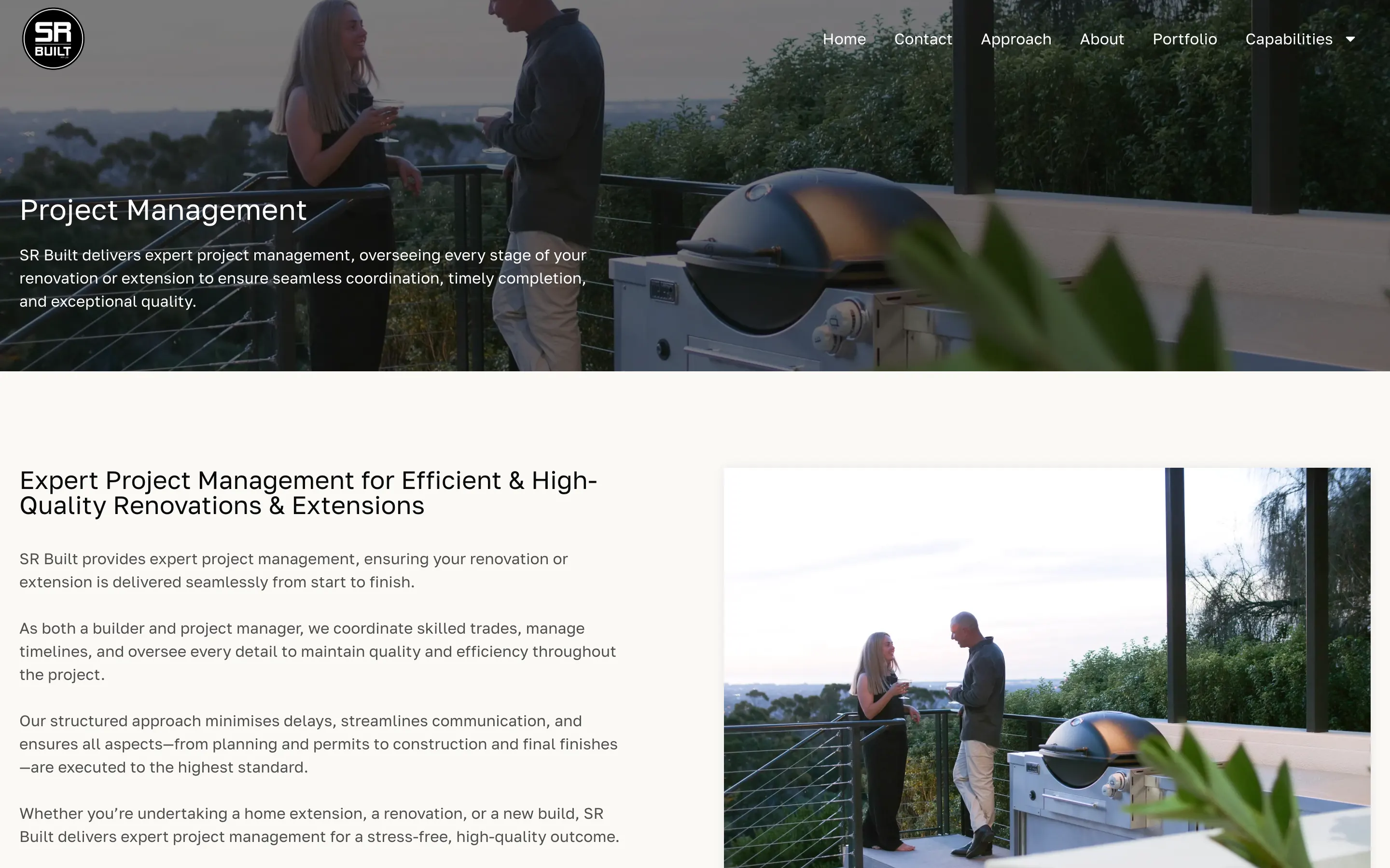 SR Built website - Project Management page on desktop