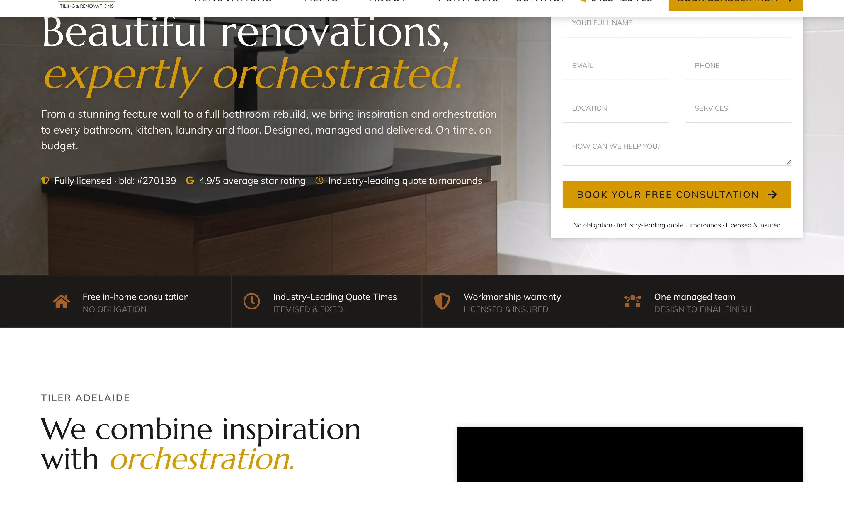 Vogue Tiling & Renovations website - Home page on desktop