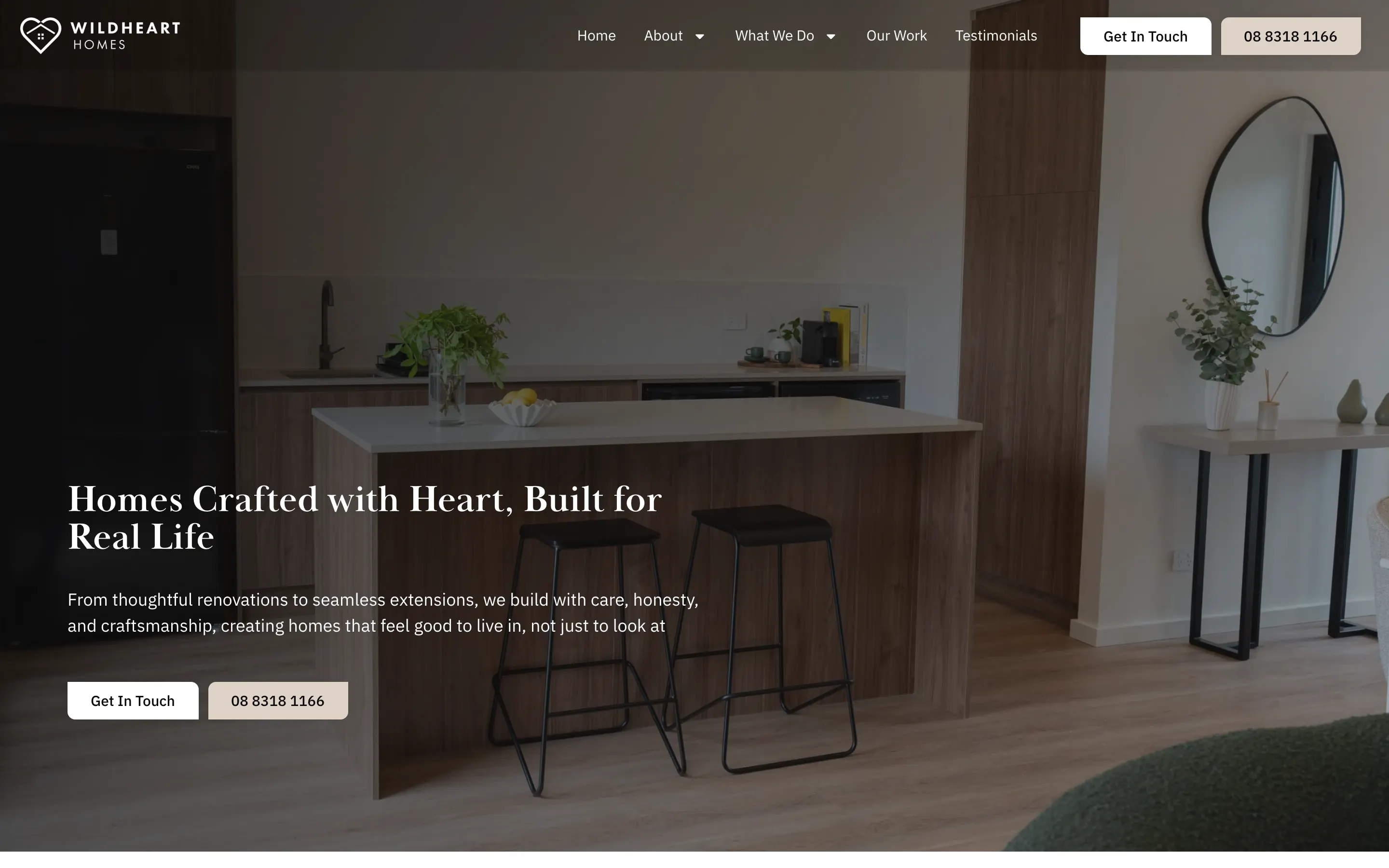 Wildheart Homes website - Home page on desktop