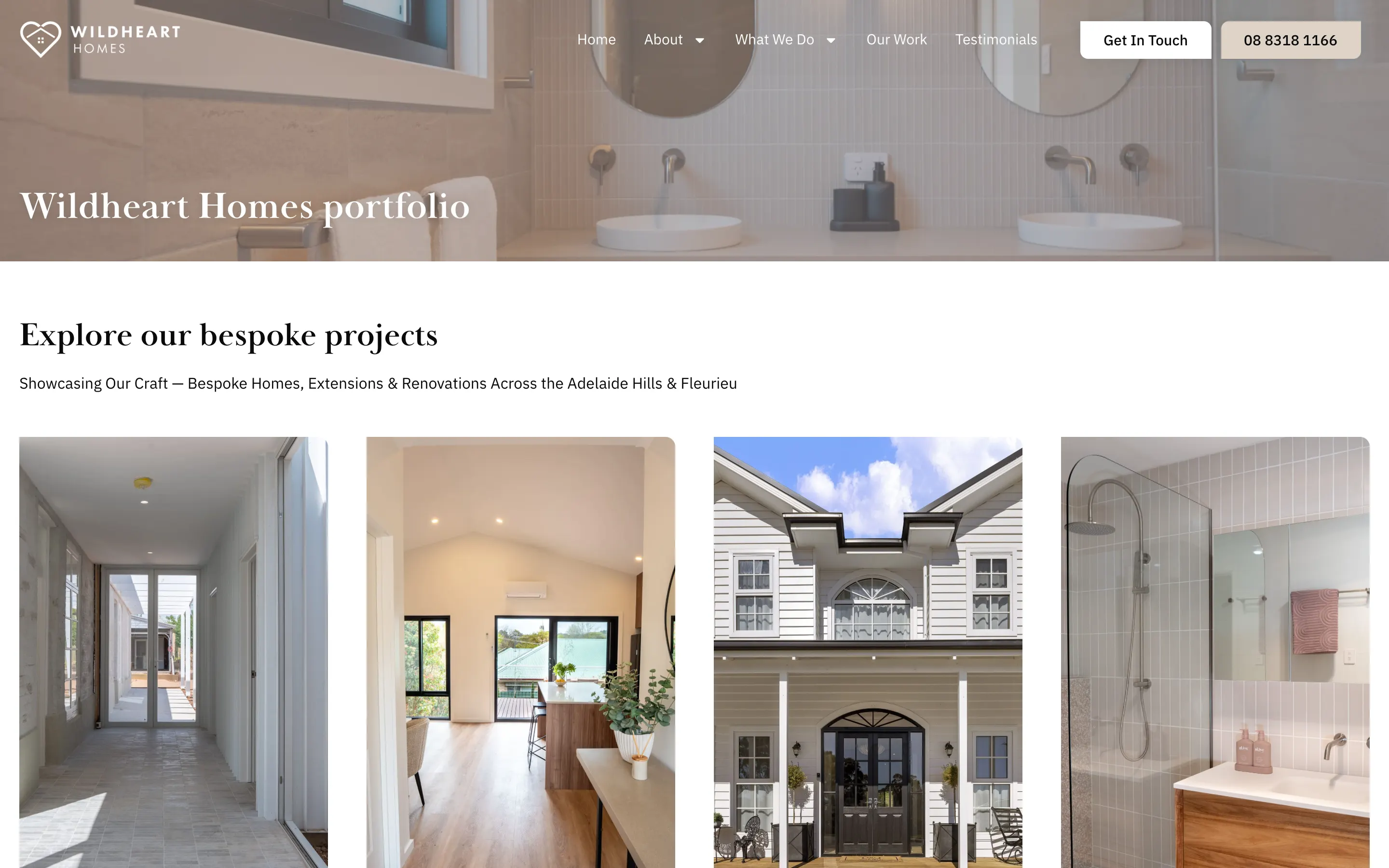 Wildheart Homes website - Portfolio page on desktop