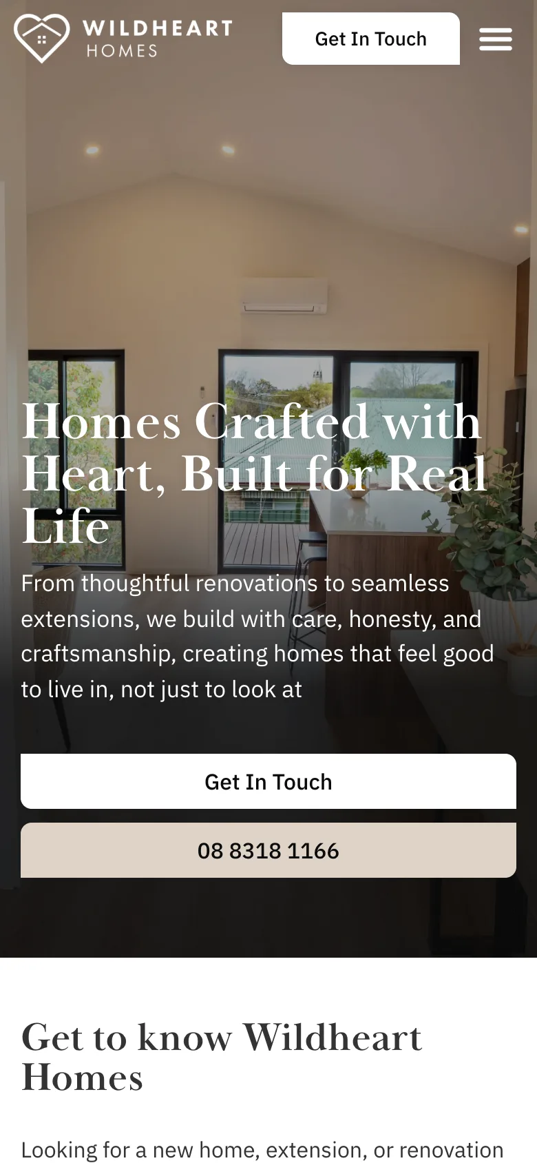 Wildheart Homes mobile website built by Websites For Tradies