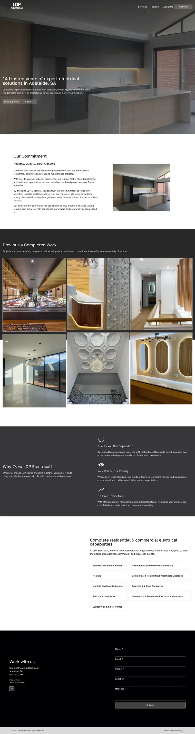 Electrician website design for LDP Electrical, Adelaide