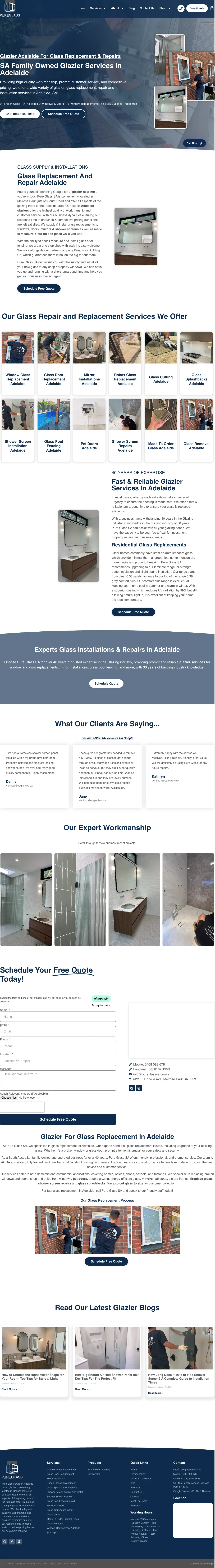 Glazier website design for Pure Glass SA, Adelaide