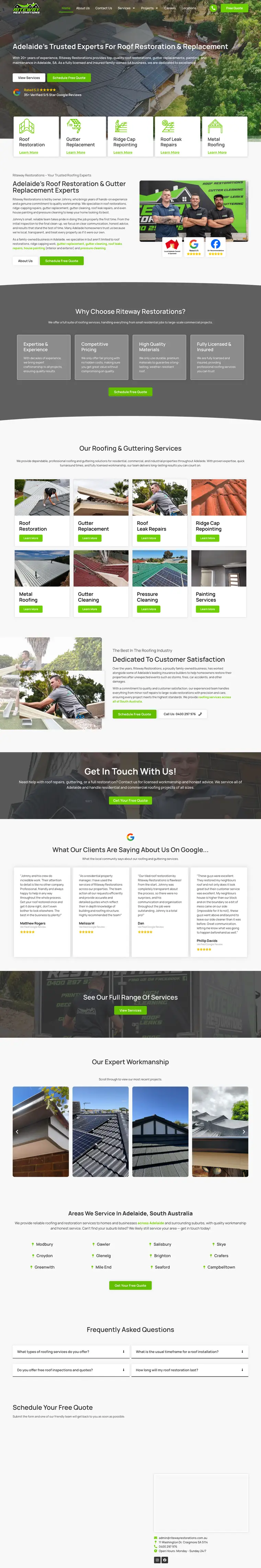Roof restoration website design for Riteway Restorations, Adelaide