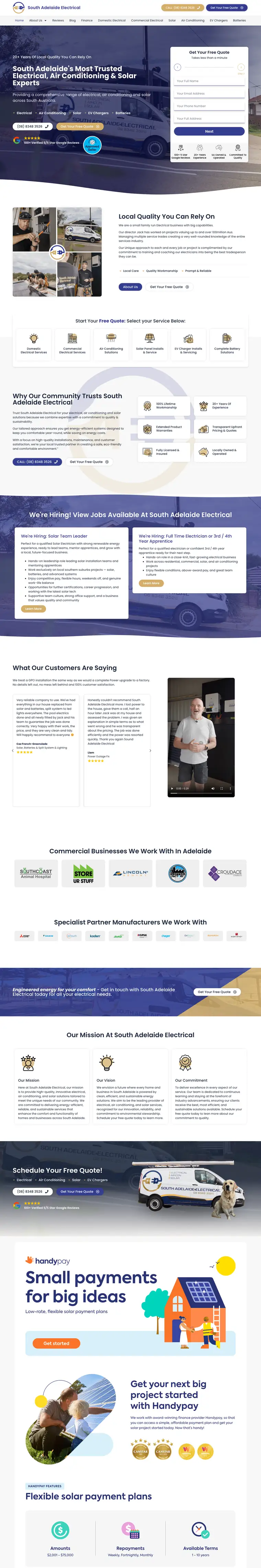 Electrician website design for South Adelaide Electrical