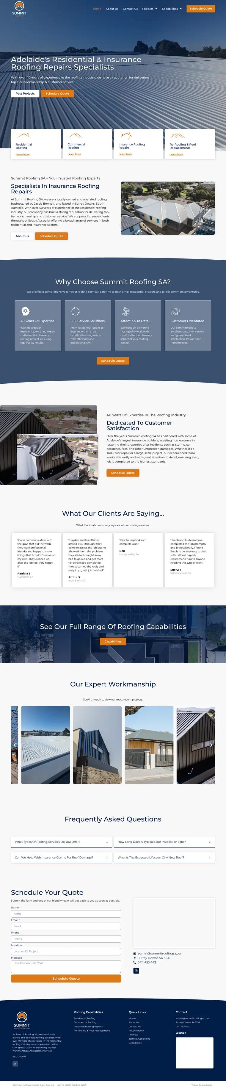 Roofing website design for Summit Roofing SA, Adelaide