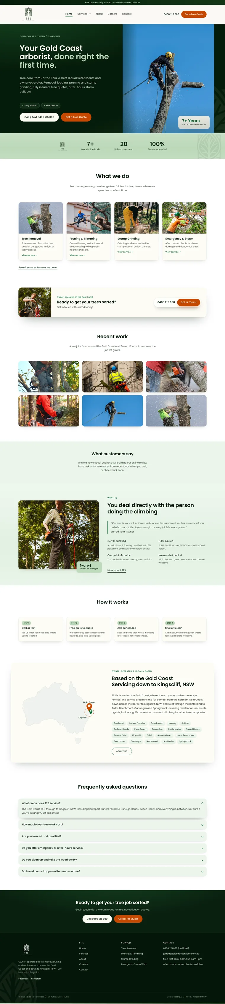Toias Tree Services website built by Websites For Tradies