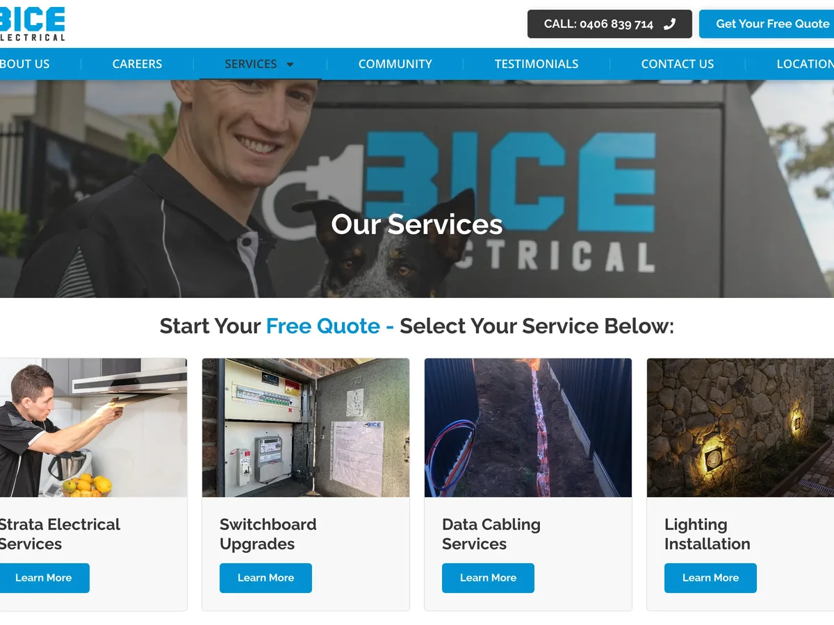 BICE Electrical - a electrician website we built